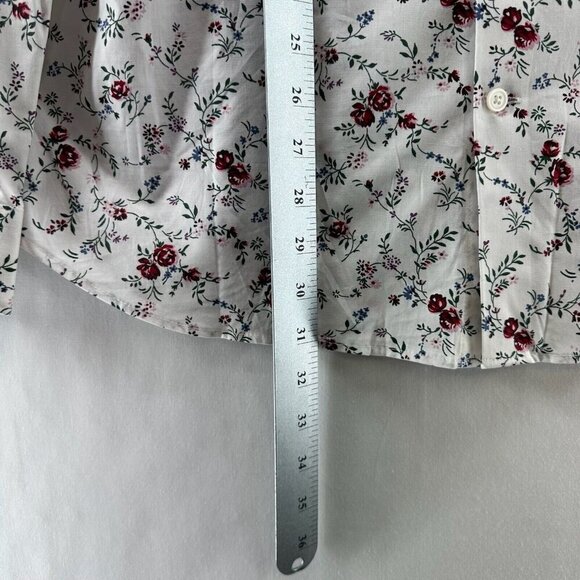 Express Blouse Womens Sz L Extra Slim Shirt Floral Button Front Cotton White - Picture 12 of 12
